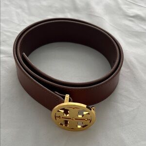 Tory Burch Brown Leather Belt with Gold Buckle size 36”